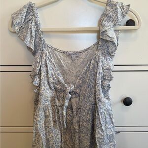 Patrons of Peace Blue Floral Ruffle Tie-Front Camisole